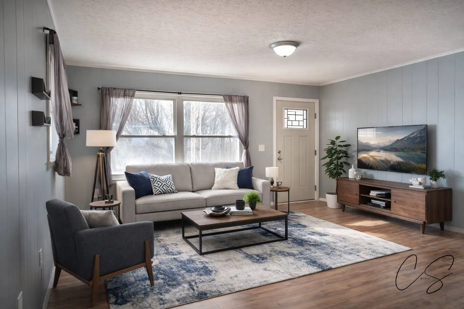 Virtually staged room with furniture and decor